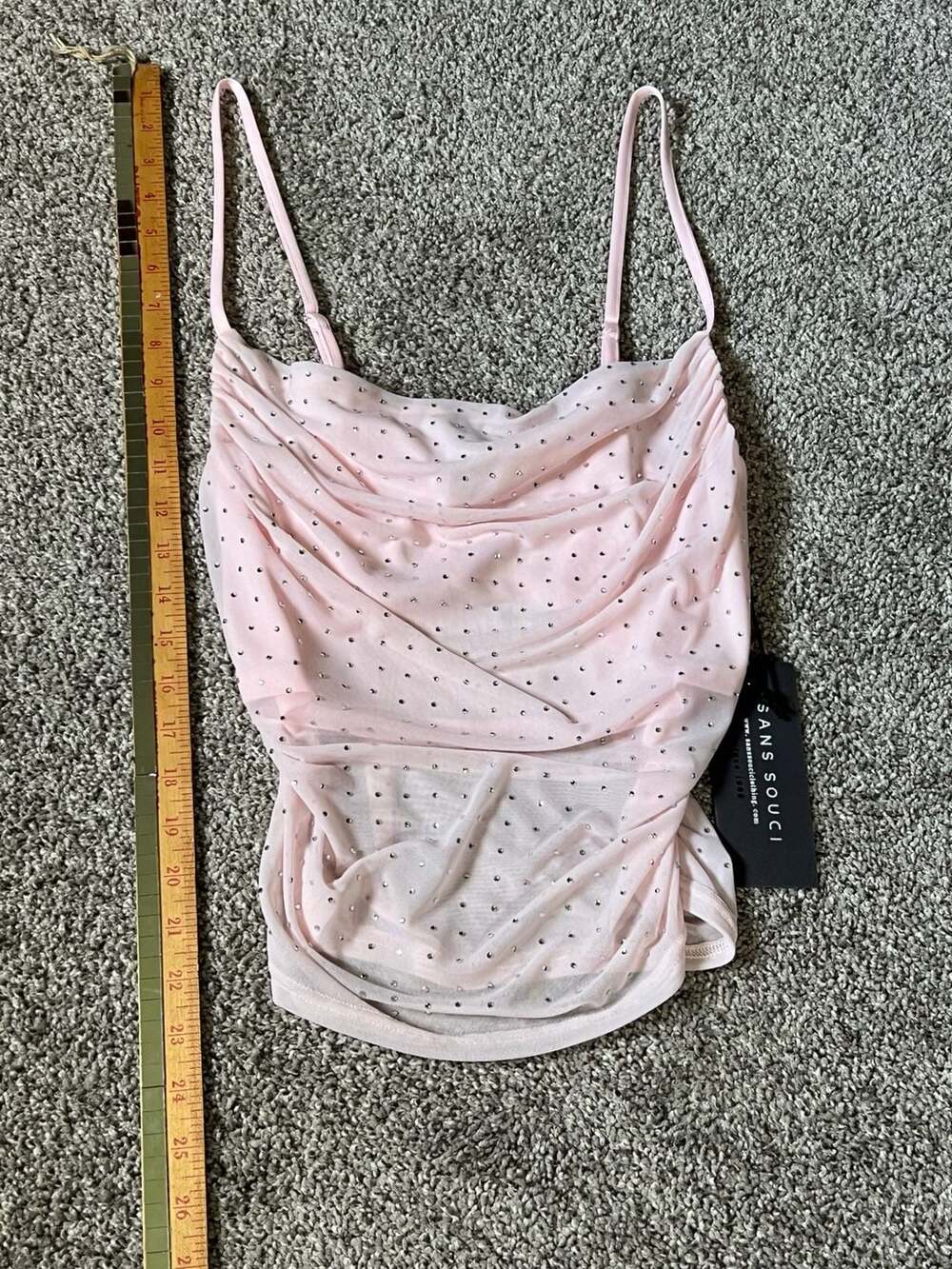 Pink Rhinestone Mesh Cowl Neck Camisole Top